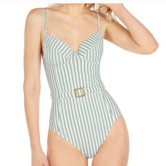 WE Wore What Green Stripe Danielle 1Piece Swimsuit - Picture 3 of 9